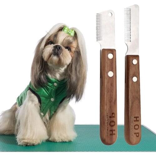 Pet Dog Hair Grooming Comb With Wooden Handle Puppy Hair Remove Tool Schnauzer Dog Grooming Shaving Comb Cat Dog Beauty Supplies