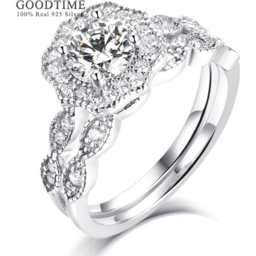 Luxury Women Ring Set Pure 925 Sterling Silver Yellow Gold Color Zircon Wedding Ring Jewelry Accessories Gift For Girl Lady