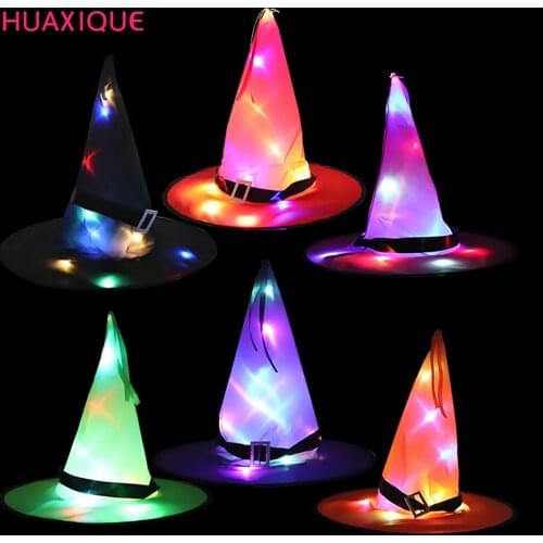 Halloween Witch Hat Glowing Witches Hat Hanging Halloween Home Party Decor Suspension Tree Glowing Hat Cosplay Costume
