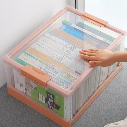40L Folding Storage Box With Scroll Wheel Foldable Plastic Transparent Organizer Box Stackable Storage Bins For Books Toys Car