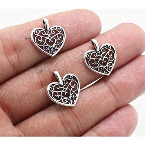 Sweet Bell Charms hollow heart 100pcs 15*16mm DIY Retro Jewelry Bracelet Necklace Antique pendant 2C205