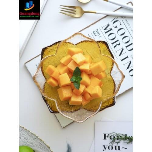 Nordic Flower Glass Salad Bowl with Glod Rim Fruit Soup Bowl Dessert Bowl Creative Snack Foods Mixing Bowl Tea Wash Large