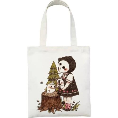 Shopping Handbags Female Cotton Cloth Tote Bags Harajuku Reusable Bags Gothic Cartoon Aesthetic Kawaii Painting Bags for Women