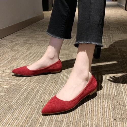 Spring/Autumn Fashion Loafers Lightweight Solid Color Casual Flock Slip-On Pointed Toe Womens Flat Shoes Sapato Feminino W28-29