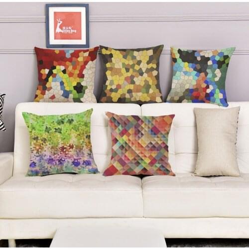 Magic Color Crystal Glass Lattice Printing Cushion Pillowcase Cotton Linen Home Decoration Car Sofa Seat Throw Pillows 45x45cm
