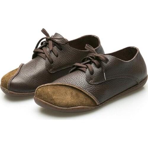 2020 new breathable genuine leather flats shoes woman Lace Up Round Toe soft Retro Comfortable drive Casual Classics shoes woman