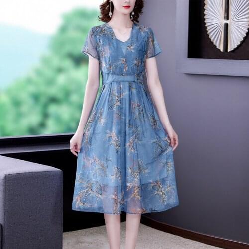 Summer Vintage Print Mulberry Silk Beach Midi Dress Women Casual 5XL Plus Size Chiffon Dress 2021 Bodycon Elegant Party Vestidos