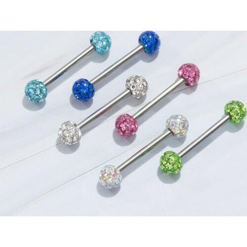 1PC 14G Surgical Steel Sexy Piercings Barbell Crystal CZ Gem Tongue Rings Nipple Piercing Ring Industrial Piercing Jewelry Gift