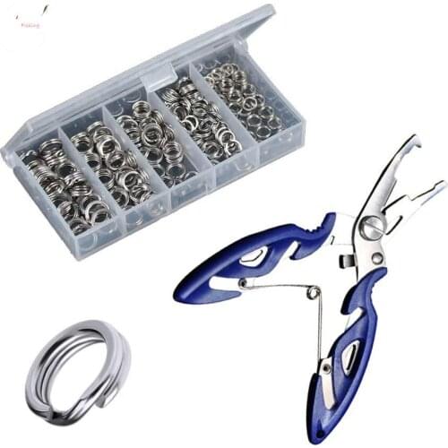 200PCS Split Rings High Strength Heavy Stainless Steel Split Ring Lure Tackle Connector with Fishing Pliers Fishing Accessory