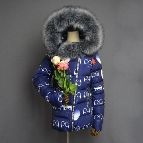 2019 Fashion star and glasses printing Women Cultivate Ones Morality Warm Plus Size Winter Jacket And Coats Down Parka fur coat