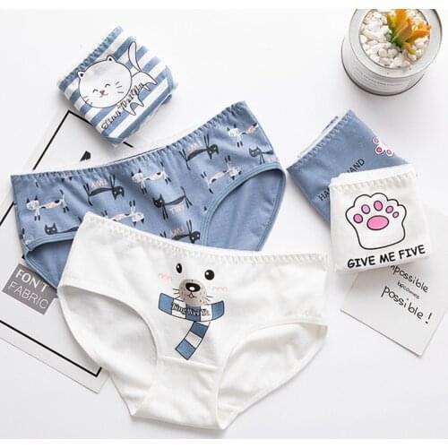 3 Pcs/set Women Panties Cotton Seamless Underpants Mid Waist Briefs Girls Comfortable Underwear Sexy Ladies Cat Lingerie