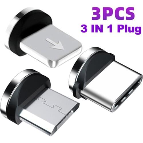 3 Pcs Magnetic Cable Plug Socket 8 Pin Micro USB Type C Magnet Connector For iphone 12 Xiaomi Magnetic Charging Cable Adapter