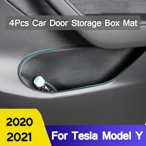 4Pcs/Set For Tesla Model Y 2020 2021 Car Door Cup PU Mat Gate Slot Pad Storage Box Mat Door Side Organizer Accessories