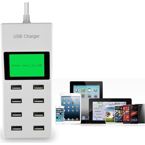 8 USB Ports Home Travel Wall Socket Mobile Phone Charger LED Display Adapter for Mobile Phone Tablet Charging Station