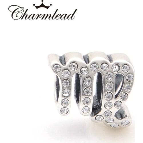 Charmlead Virgo Zodiac Charm with CZ 925 Sterling Silver Beads Fits Pandora Charms bracelets Necklaces & Pendents Jewelry