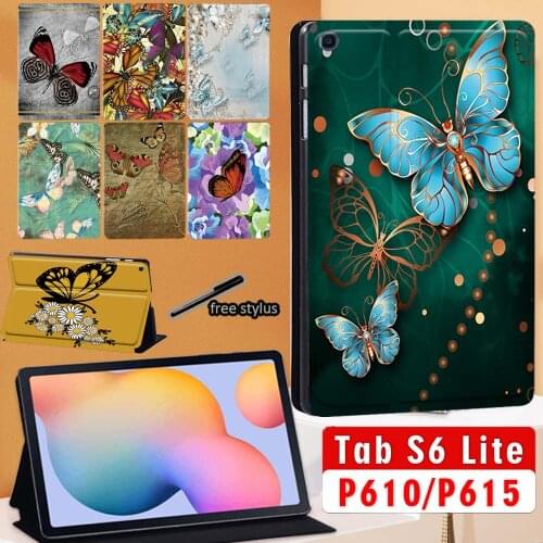 Tablet Case For Galaxy Tab S6 Lite 10.4 Inch 2020 Protective Shell SM-P610 SM-P615 PU Leather Stand Folio Cover + Free Stylus