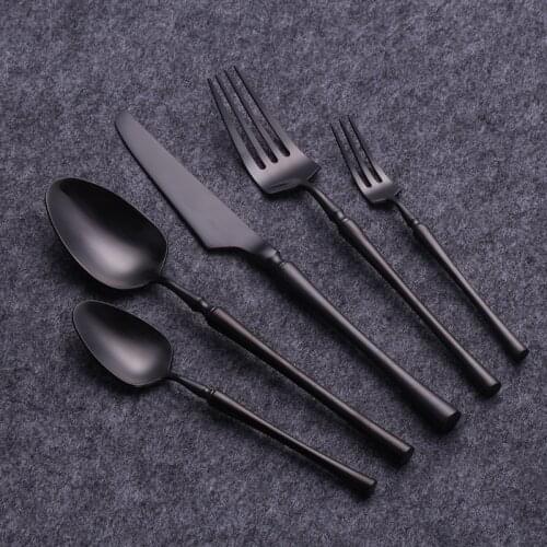 Black Cutlery Set Stainless Steel Tableware 5 Pcs Dishwasher Safe Dinnerware Fork Knife Spoon for Wedding Flatware Dropshipping