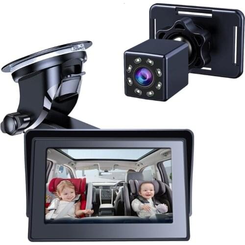 Baby Car Mirror Camera with 4.3'' High Definition Display Night Vision 360 Degree Rotating Dashboard for Car Rear Seat