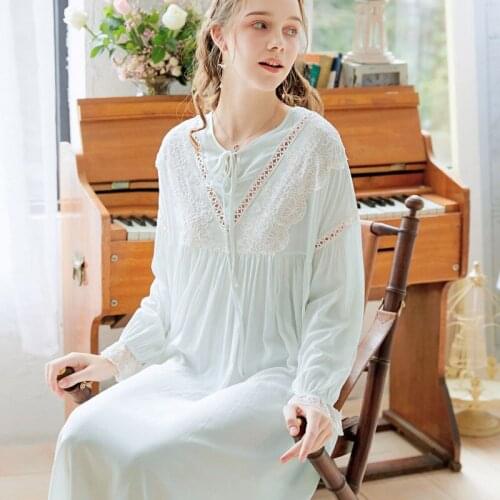 Women Female Blue Pink Sexy Sleepwear Nightdress Homewear Long Lace O Neck Nightwear Nightgown Sleepwear