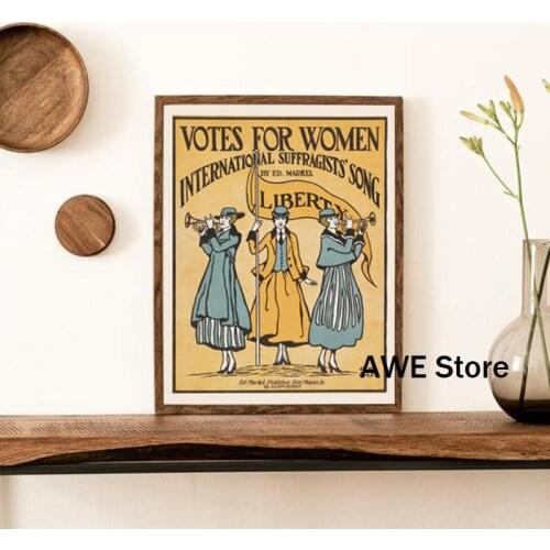 Feminist Sheet Music Booklet Poster Votes For Women Vintage Painting Canvas Prints Woman Gift Girls Bedroom Wall Art Decoration