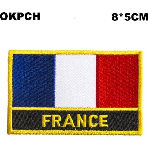 France Square Shape Flag Iron on patches Orzen embroidery patch custom Stickers for clothes PT0057-R