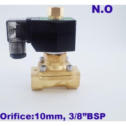 GOGO 2 way brass water Normally open solenoid valve 220V AC 3/8 inch Orifice 10mm zero pressure start with plug type