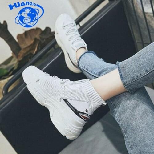 HUANQIU Shark Sneakers Women Men Knit Upper Breathable Sport Shoes Chunky Shoes High Top Running Shoes For Men Women ZLL137