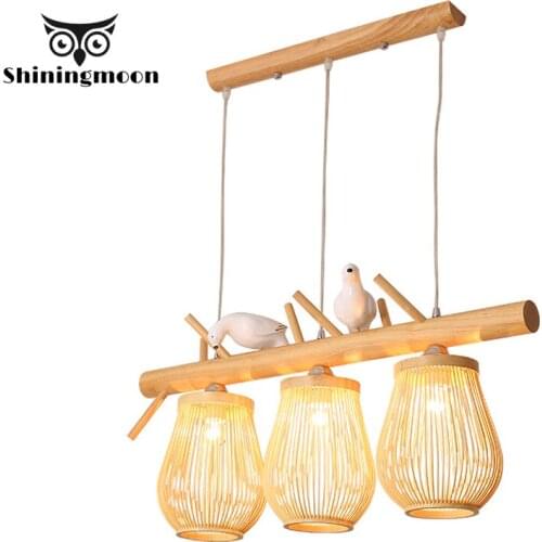Chinese Led Pendant Lights Creative Bamboo Birds Kitchen Hanging Lamp Indoor Lighting Living Room Restaurant Deco Light Fixtures
