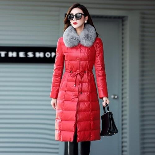 Leather Jacket Women Sheepskin Genuine Leather Jacket Plus Size Fox Fur Collar Winter Duck Down Coat Chaqueta Mujer