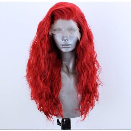 Red Synthetic Lace Front Wig Heat Resistant Fiber Hair Long Wavy Side Part Glueless Wigs for Women Daily Wear Makeup Wigs