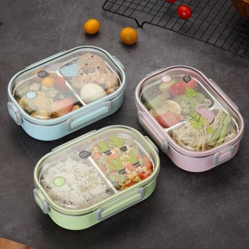 Microwave Lunch Box With Compartments Tableware Portable Food Storage Container 304 Stainless Steel Kids Picnic Bento Box