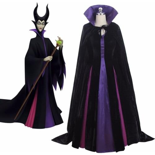 Custom Made Maleficent Evil Queen Cosplay Dress Velet Cloak Women Wedding Bride Cosplay Halloween Fancy Dress L0516