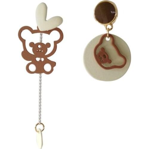 Japan And South Korea Cute Bear Earrings Temperament Hollow Hit Color Trendy Creative Asymmetric Ears Without Pierced Ear Clip