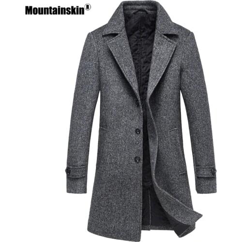 Mountainskin Mens Woolen Long Jacket Winter Warm Thick Scarf Wool Coat Male Windproof Casual Woolen Outwear Men EU Size MT004
