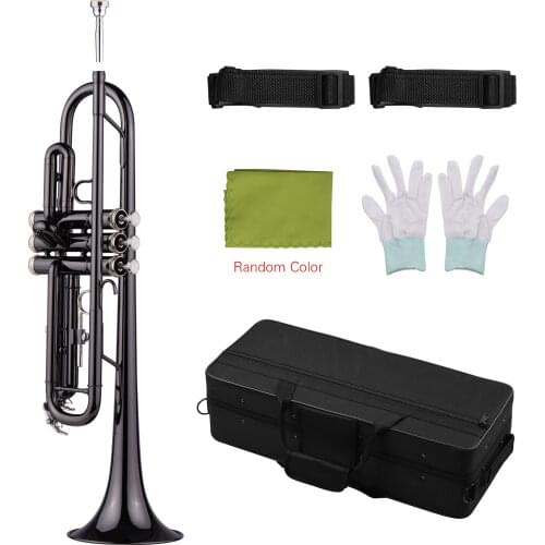Muslady Brass Plated Black Bb Trumpet Set for Beginner Student with Hard Case Straps Mouthpiece Gloves Cloth Musical Instruments