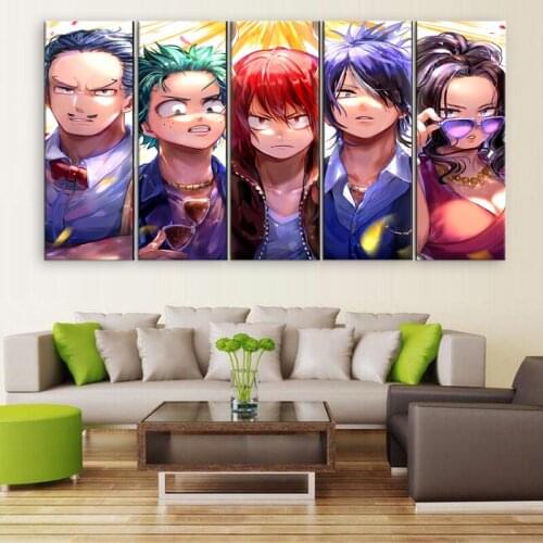 Wall Art Painting Pictures 5 Panel Animation Poster My Hero Academia Modern Home Decor For Living Room Canvas Printed Artwork