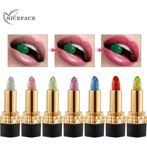 NICEFACE 7 Colors Diamond Glitter Shimmer Lipstick Moisturizing Long Lasting Waterproof Shinning Makeup Lip Lipstick Makeup