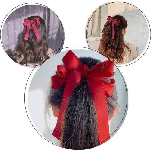 2021 New Japan and South Korea Version of The Long Ribbon Double-layered Bow Hairpin Top Clip Sweet Fairy Hundred Ride