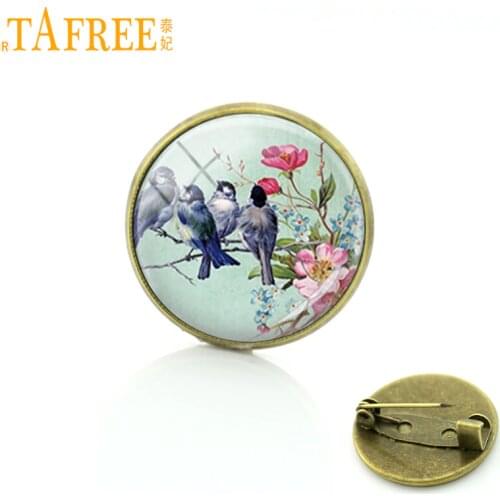 TAFREE Christmas brooches for men and women Blue Birds Branch pins jewelry New Year gift Vintage Handmade Dress Accessories C262