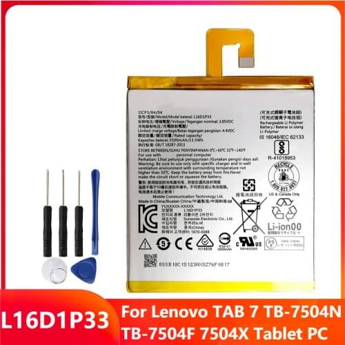 Original Replacement Tablet Battery L16D1P33 For Lenovo TAB 7 TB-7504N TB-7504F 7504X Tablet PC Rechargable Batteries 3500mAh