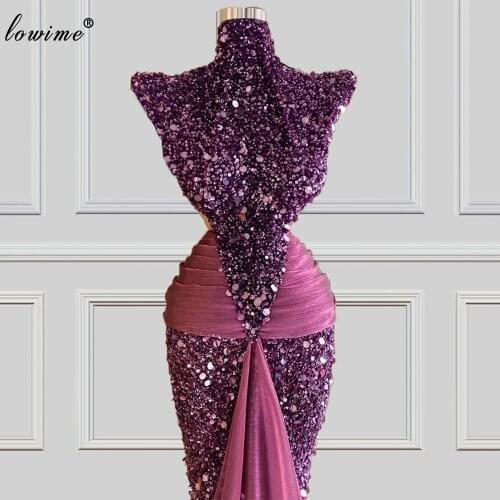 Special Purple Sequins Evening Dresses Long Mermaid Arabic Evening Gowns For Women Celebrity Dresses Vestidos De Fiesta 2021