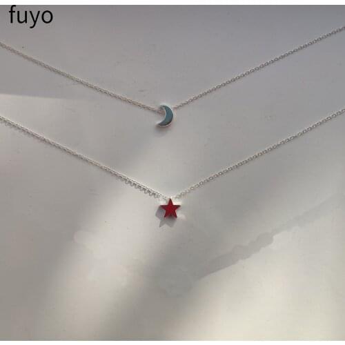 2 pieces Simple Moon Star Choker Necklaces Bohemian Pendant Necklace for Women Round On Neck Chocker Bijoux Jewelry