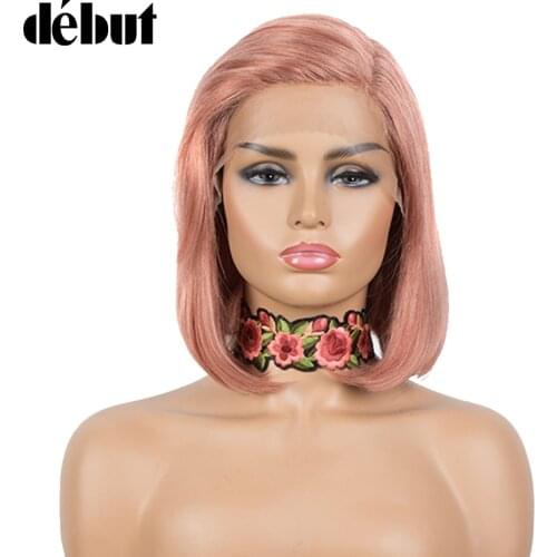Debut Short Straight Bob Human Hair Lace Front Wigs For Women Brazilian Remy Lace Part Human Hair Wig Ombre Pink Pixie Human Wig