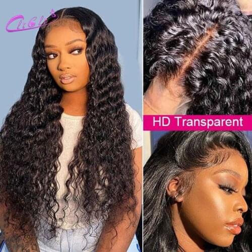 13x4 Deep Wave Lace Front Wig Human Hair 4x4 Closure Wig 30 Inch Deep Wave Wig Transparent Lace Brazilian Deep Wave Closure Wig