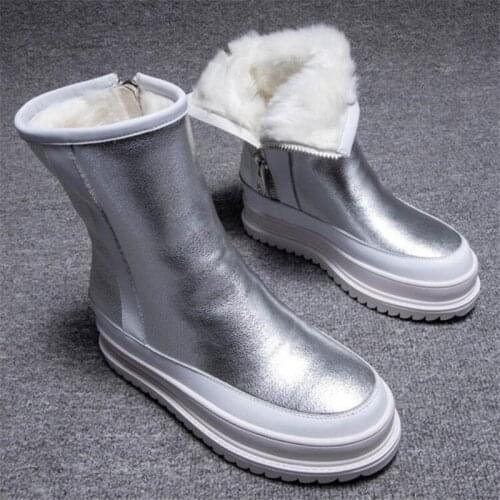 Winter Outdoor shiny furry Snow Boots Womens Zipper Platform Warm Boots thick sole velvet plus Student Womens Boots
