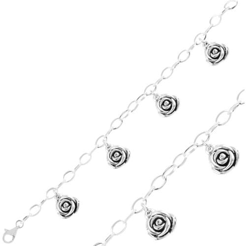 Silverlina Silver Dangle Rose Sterling Bracelet