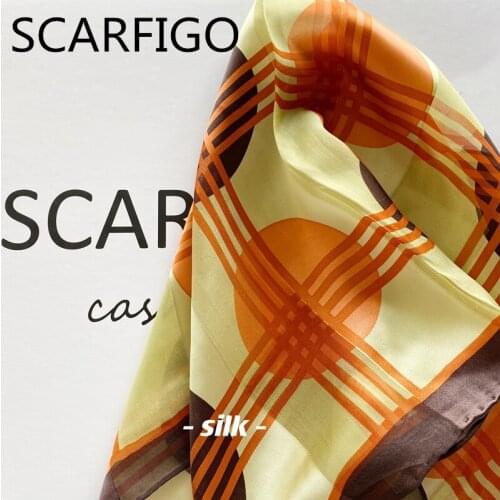 SCARFIGO Women Square Silk Scarf Geometry Round Print Lady Hair Scarves Foulard Bag Scarves Female Bandana Head Kerchief Hijab