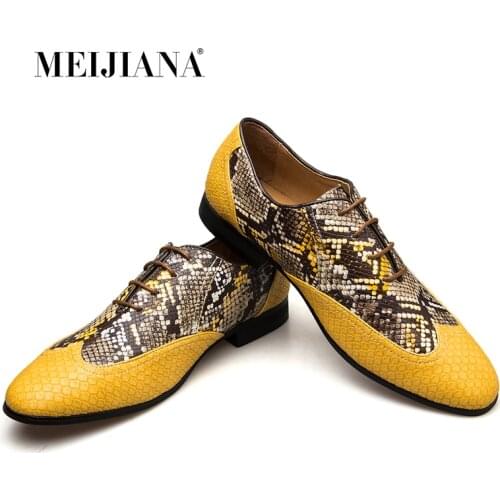 MEIJIANA Oxford Shoes Wedding Dress Shoes Mens Loafers Shoes Spring Mens Flats Yellow Genuine Leather Wedding Loafers Shoes