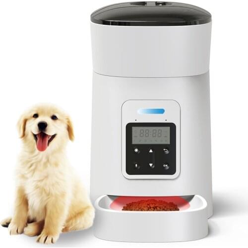 Smart Automatic Cat Feeder 4L Auto Pet Dry Food Dispenser Low Food LED Indication Control for 1-6 Meal 10s Voice Recorder