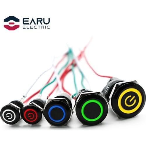 12/16/19/22mm Waterproof Metal Push Oxidized Black Button Switch Latching Momentary LED Light Power Switch 5V 12V 24V 220V